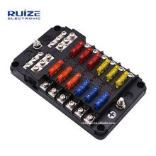 Fuse Block with LED Warning Indicator Damp-Proof Cover - 12 Circuit with Negative Bus Fuse Box Holder for Car Marine RV Truck